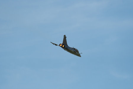 Mollis, Switzerland, August 18, 2023 Dessault Rafale fighter is performing acrobatics during an air displayのeditorial素材