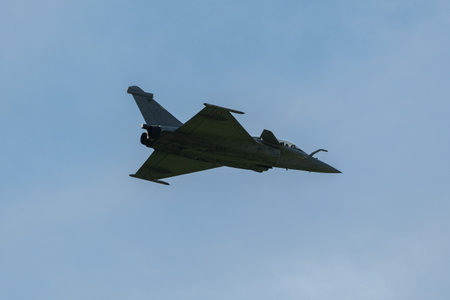 Mollis, Switzerland, August 18, 2023 Dessault Rafale fighter is performing acrobatics during an air displayのeditorial素材