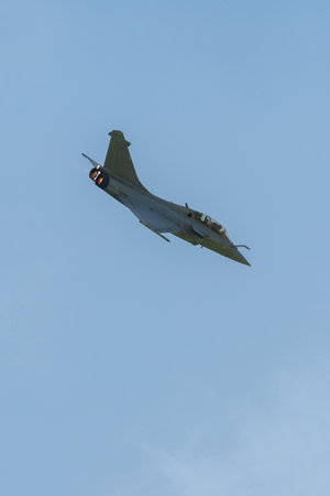 Mollis, Switzerland, August 18, 2023 Dessault Rafale fighter is performing acrobatics during an air displayのeditorial素材