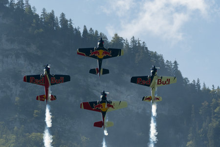 Mollis, Switzerland, August 18, 2023 The flying bulls acrobatic flight performances during an air displayのeditorial素材