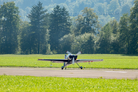 Mollis, Switzerland, August 18, 2023 The flying bulls aircraft is taxiing on the runwayのeditorial素材