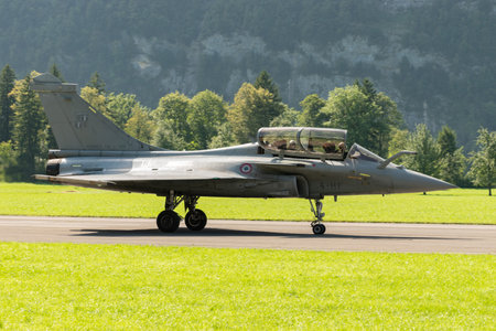 Mollis, Switzerland, August 18, 2023 Dessault Rafale fighter on the runway during an air displayのeditorial素材