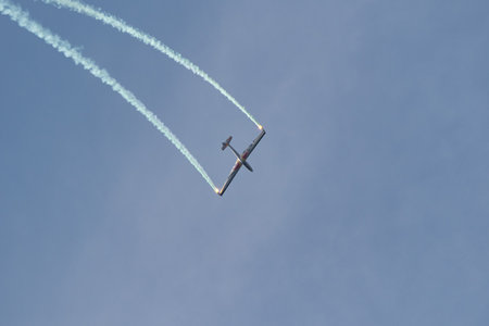 Mollis, Switzerland, August 18, 2023 LET Blanic L13 Glider acrobatic flight during an air displayのeditorial素材