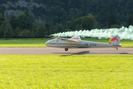 Mollis, Switzerland, August 18, 2023 LET Blanic L13 Glider acrobatic flight during an air displayのeditorial素材