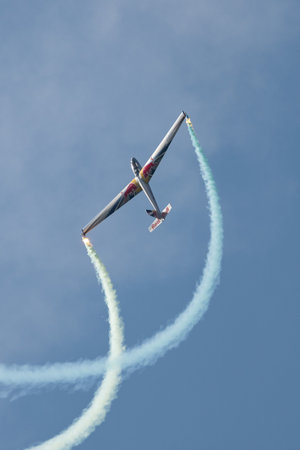 Mollis, Switzerland, August 18, 2023 LET Blanic L13 Glider acrobatic flight during an air displayのeditorial素材