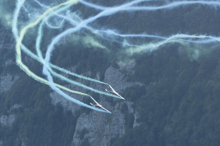 Mollis, Switzerland, August 18, 2023 LET Blanic L13 Glider acrobatic flight during an air displayのeditorial素材