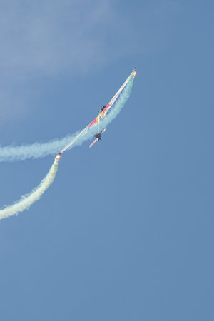 Mollis, Switzerland, August 18, 2023 LET Blanic L13 Glider acrobatic flight during an air displayのeditorial素材