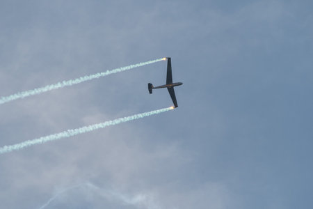 Mollis, Switzerland, August 18, 2023 LET Blanic L13 Glider acrobatic flight during an air displayのeditorial素材