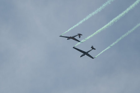 Mollis, Switzerland, August 18, 2023 LET Blanic L13 Glider acrobatic flight during an air displayのeditorial素材