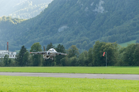 Mollis, Switzerland, August 18, 2023 I-MJET SIAI 211 aircraft is taking off from runway 01のeditorial素材