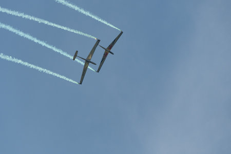 Mollis, Switzerland, August 18, 2023 LET Blanic L13 Glider acrobatic flight during an air displayのeditorial素材