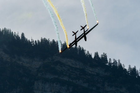 Mollis, Switzerland, August 18, 2023 LET Blanic L13 Glider acrobatic flight during an air displayのeditorial素材
