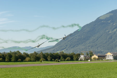 Mollis, Switzerland, August 18, 2023 LET Blanic L13 Glider acrobatic flight during an air displayのeditorial素材