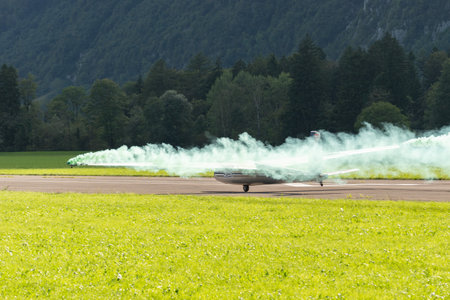 Mollis, Switzerland, August 18, 2023 LET Blanic L13 Glider acrobatic flight during an air displayのeditorial素材