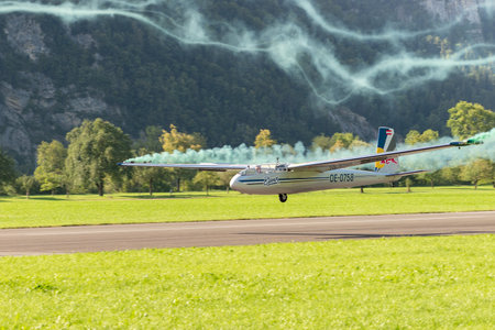 Mollis, Switzerland, August 18, 2023 LET Blanic L13 Glider acrobatic flight during an air displayのeditorial素材