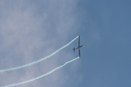 Mollis, Switzerland, August 18, 2023 LET Blanic L13 Glider acrobatic flight during an air displayのeditorial素材
