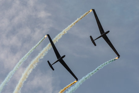 Mollis, Switzerland, August 18, 2023 LET Blanic L13 Glider acrobatic flight during an air displayのeditorial素材