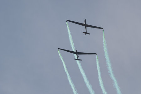 Mollis, Switzerland, August 18, 2023 LET Blanic L13 Glider acrobatic flight during an air displayのeditorial素材