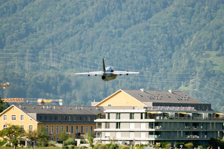 Mollis, Switzerland, August 18, 2023 I-MJET SIAI 211 aircraft is taking off from runway 01のeditorial素材