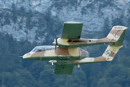 Mollis, Switzerland, August 18, 2023 F-AZKM SIAI North american OV-10B Bronco is performing during an air displayのeditorial素材