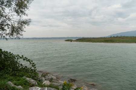 Bregenz, Austria, September 14, 2023 View over the lake of Constance on a cloudy dayの写真素材