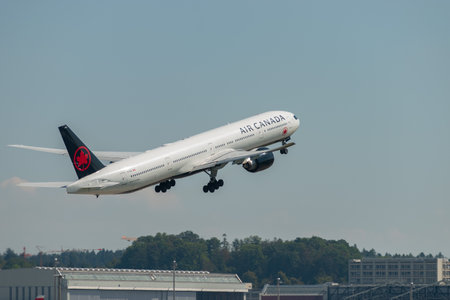Zurich, Switzerland, September 6, 2023 C-FIVX Air Canada Boeing 777-333ER aircraft is taking off from runway 16のeditorial素材