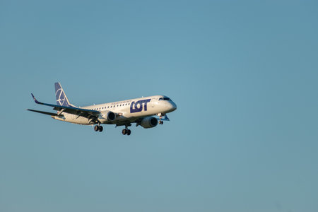 Zurich, Switzerland, September 6, 2023 SP-LMH LOT Polish Airlines Embraer E190-LR aircraft is...