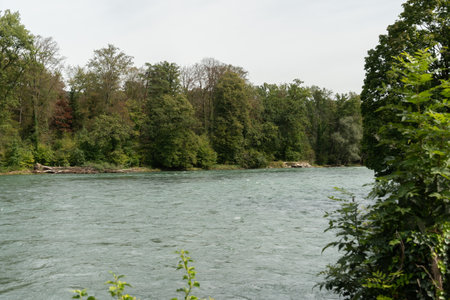 Bremgarten, Canton Aargau, Switzerland, September 3, 2023 Natural scenery at the Reuss river in the downtown areaの写真素材