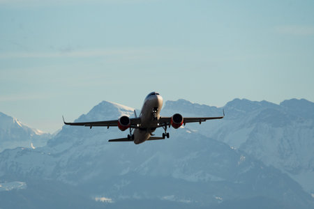 Zurich, Switzerland, January 4, 2024 SE-ROG SAS Scandinavian Airlines Airbus A320-251N aircraft is departing from runway 32のeditorial素材
