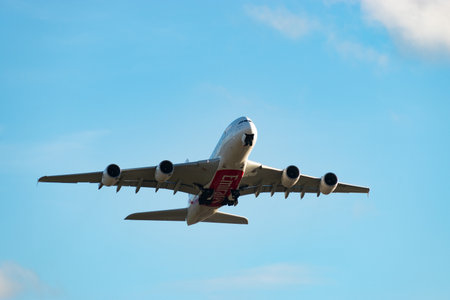 Zurich, Switzerland, January 4, 2024 A6-EEK Emirates Airbus A380-861 aircraft is taking off from...