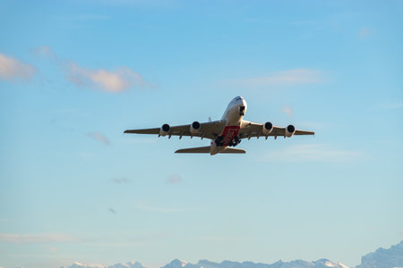 Zurich, Switzerland, January 4, 2024 A6-EEK Emirates Airbus A380-861 aircraft is taking off from...