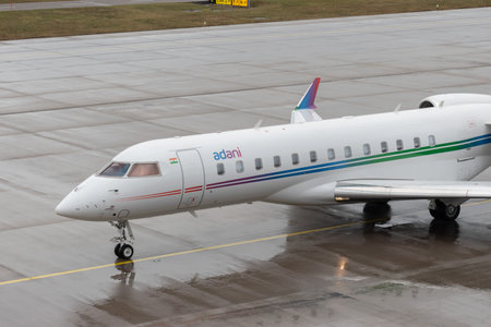 Zurich, Switzerland, January 17, 2024 VT-AGL Bombardier Global 6500 aircraft is taxiing on a rainy day during the world economic forum in Davosのeditorial素材