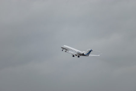 Zurich, Switzerland, January 18, 2024 N-651XA Gulfstream G650ER aircraft takeoff from runway 28...