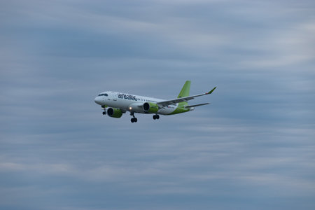 Zurich, Switzerland, January 14, 2024 YL-AAV Air Baltic Bombardier CS-300 or Airbus A220-300...