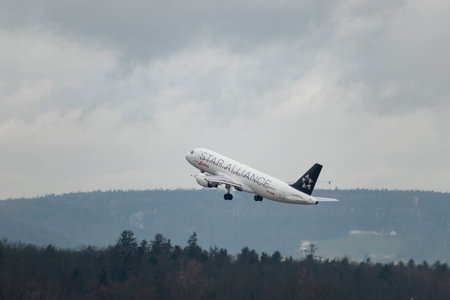Zurich, Switzerland, January 17, 2024 HB-IJN Swiss Star Alliance Airbus A320-214 aircraft is...