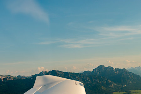 Fuessen area, Germany, July 30, 2024 Scenic mountain panorama during a flight in a small plane