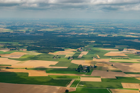 Bavaria, Germany, August 4, 2024 Countryside in Bavaria during a flight in a small planeの写真素材