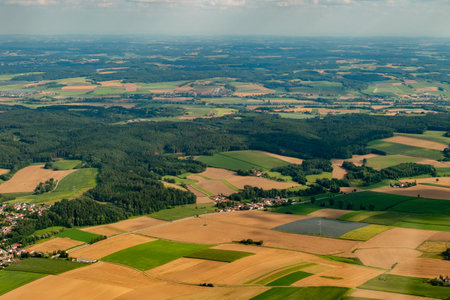 Bavaria, Germany, August 4, 2024 Bavarian countryside during a flight in a small plane