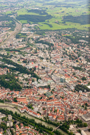 Kempten, Germany, August 4, 2024 View over the city during a flight in a small planeの写真素材