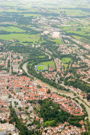 Kempten, Germany, August 4, 2024 View over the city during a flight in a small planeの写真素材