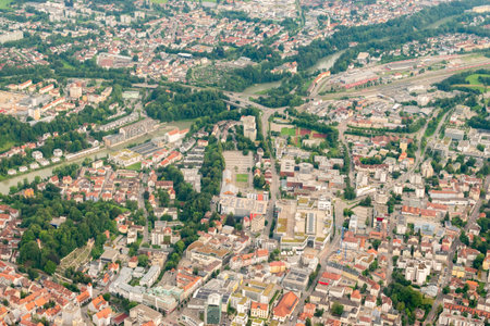 Kempten, Germany, August 4, 2024 View over the city during a flight in a small plane