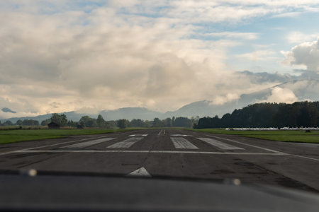 Hohenems, Austria, September 15, 2024 Departing from the local airfield in a small airplaneの写真素材