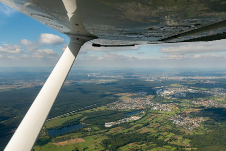 Karlsruhe, Germany, September 15, 2024 View over the area during a flight in a small plane