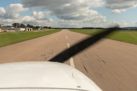 Aalen, Germany, September 29, 2024 Approaching at the local aerodrome with a small airplaneの写真素材