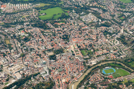 Kempten, Germany, September 29, 2024 View over the city during a flight in a small planeの写真素材
