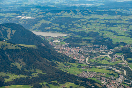 Sonthofen area, Germany, September 29, 2024 Majestic alpine scenery during a flight in a small planeの写真素材