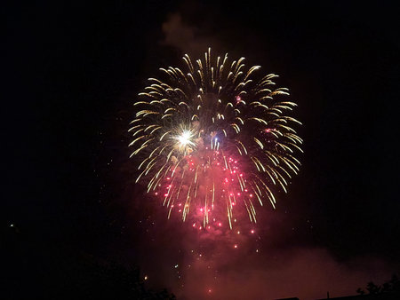 Vaduz, Liechtenstein, August 15, 2025 Amazing firework show during the national holiday celebration