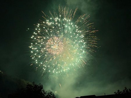 Vaduz, Liechtenstein, August 15, 2025 Amazing firework show during the national holiday celebrationの写真素材