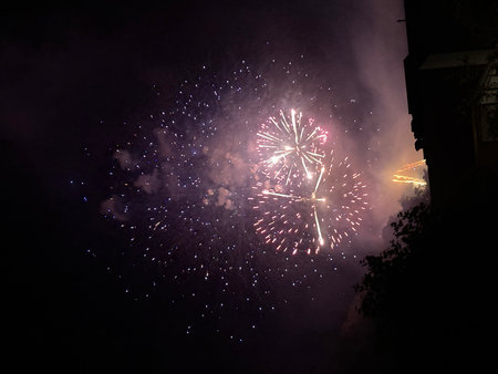 Vaduz, Liechtenstein, August 15, 2025 Amazing firework show during the national holiday celebrationの写真素材