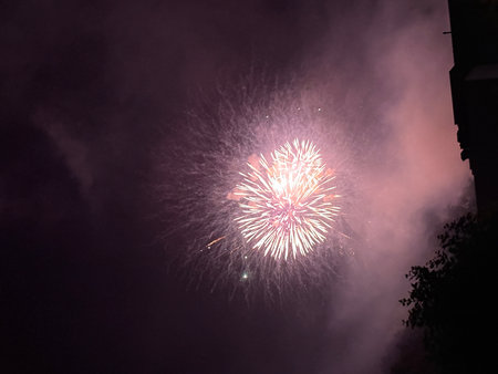 Vaduz, Liechtenstein, August 15, 2025 Amazing firework show during the national holiday celebration